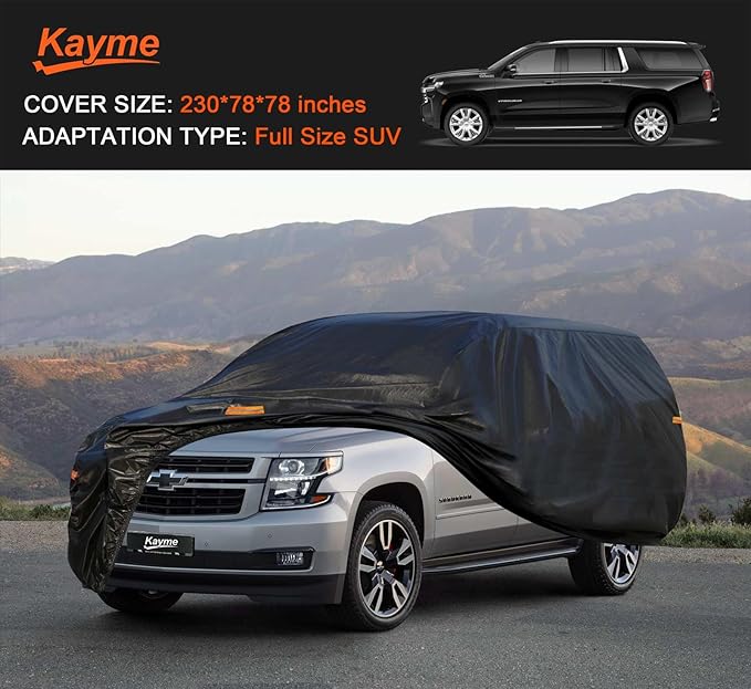 Kayme 7 Layers SUV Car Cover Waterproof All Weather, Outdoor Large SUV Cover Rain UV Protection, Universal Fit for Chevrolet Chevy Suburban, GMC Yukon XL, Lincoln Navigator LWB (215-230 inch)