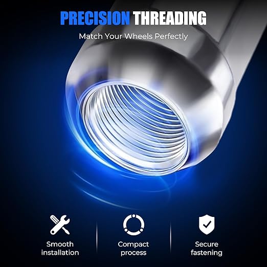 1/2‘’-20 Lug Nuts, Set of 24 Chrome Spline Spiked Lug Nut with Key for Chevrolet Silverado 1500, Ford F-150 1997-2024, Dodge Ram 1500 1994-2024, Toyota Tacoma 1995-2024