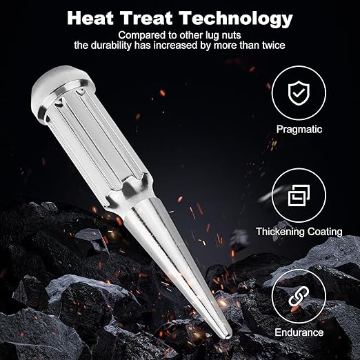 1/2‘’-20 Lug Nuts, Set of 24 Chrome Spline Spiked Lug Nut with Key for Chevrolet Silverado 1500, Ford F-150 1997-2024, Dodge Ram 1500 1994-2024, Toyota Tacoma 1995-2024