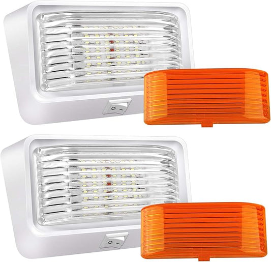BlueFire Super Bright LED RV Porch Light RV Exterior Lights Porch Utility Light 12V Replacment Light with ON/OFF Switch, Clear and Amber Removable Lens for RV, Trailer, Camper (2 Pack)