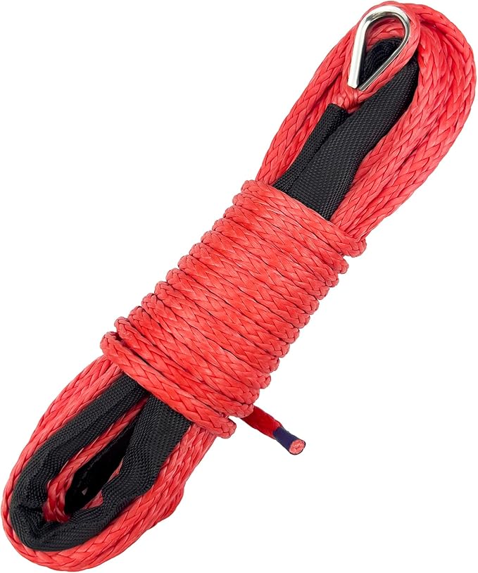 Ucreative 1/4 Inch x 50 Feet 10,000LBs Synthetic Winch Line Cable Rope with Black Protecing Sleeve for ATV UTV (Red)