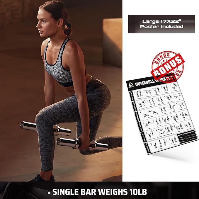 LIONSCOOL 16"/20” Loadable Dumbbells Pairs in Commercial Grade, Heavy Duty Olympic Dumbbell Bar/Handle for Strength Training, Compatible with 2’’ Standard Plates