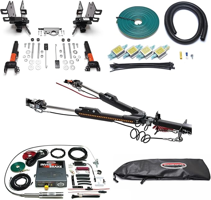 Roadmaster Nighthawk Tow Bar and Baseplate Combo with Universal Economy Wiring Kit & Invisibrake Braking System Compatible with 2018-2025 Jeep Wrangler JL | Includes Decal