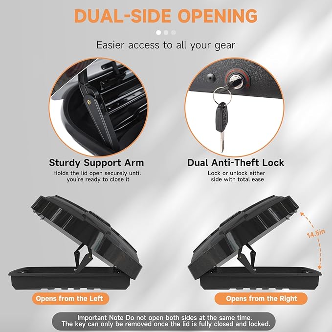 Roof Cargo Box, Dual-Side Opening Design, 15.5 Cubic Feet Capacity, Waterproof Hard-Shell Storage Box, Includes Straps and Spare Key,Ideal for Travel and Luggage Transport, (B58)