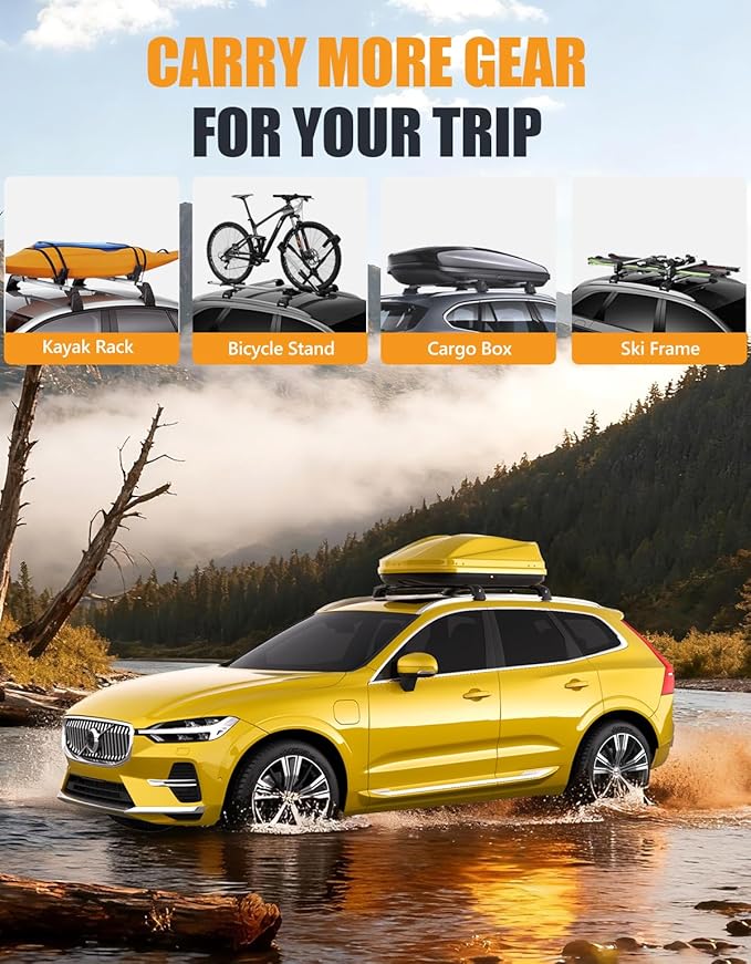 KINGGERI Roof Rack Cross Bars Compatible with Volvo XC40 XC-40 2018-2025, Lockable 220lbs Heavy Duty Aluminum Roof Rails Crossbars Cargo Bars Canoe Snowboard Rooftop Black Carrier Luggage