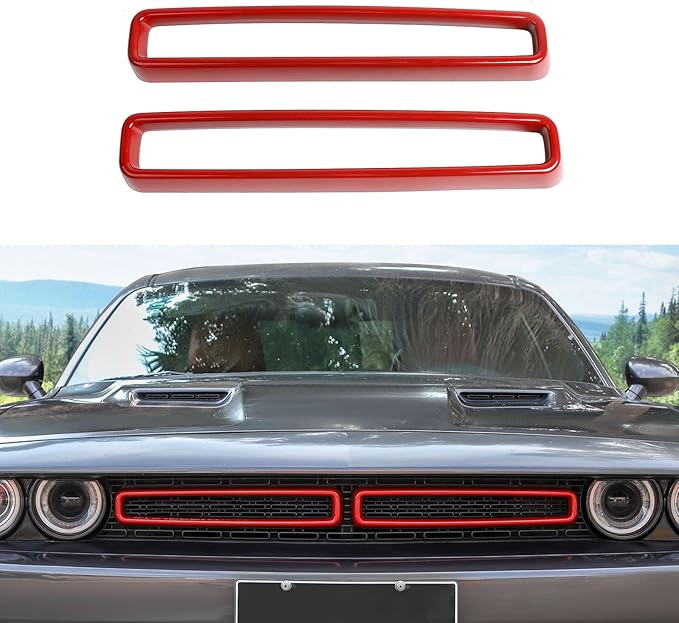 Front Grille Inserts Grill Guard Compatible with 2015-2023 Dodge Challenger Exterior Accessories, Red