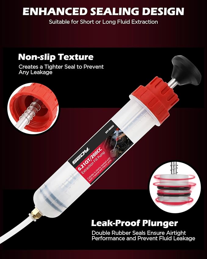 200CC Automotive Fluid Extractor Syringe Pump with Long Hose and Extension Tubes, Oil Extractor Fluid Pump Oil Evacuator and Dispenser Pump for Engine Oil, ATF, Coolant, Brake & Power Steering Fluids