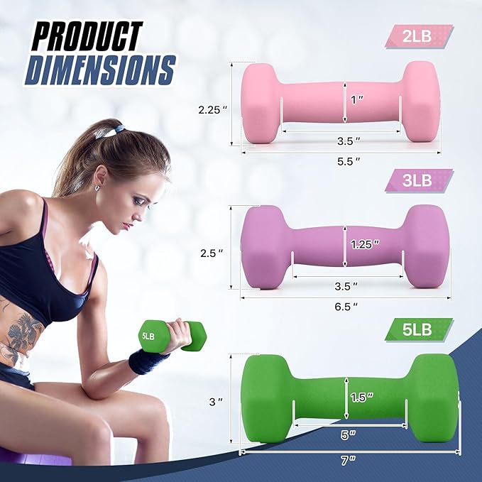 MADOG Dumbbell Set, Anti-Slip Neoprene Coated Hexagon Hand Weights for Home Gym Equipment Workouts Strength Training