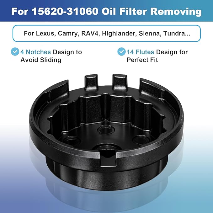 Professional 64mm 14 Flute Oil Filter Wrench for Toyota, Heavy Duty Cap Style Oil Filter Removal Tool Socket for Lexus, Camry, 4 Runner, RAV4, Tundra, Tacoma, Highlander and Scion with 2.5-5.7L Engine