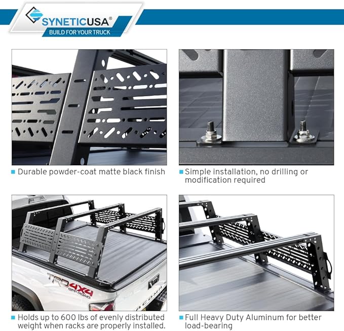 Syneticusa AR Automatic Retract Hard Tonneau Cover with Rack Fits 2016-2026 Tacoma 5' Truck Bed Waterproof Off Road Overlanding
