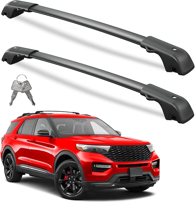300lbs Lockable Roof Rack Cross Bars Compatible with Ford Explorer 2020 2021 2022 2023 2024 2025 2026,Heavy Duty Aluminum Roof Rails Crossbars Black Rooftop Cargo Carrier Luggage