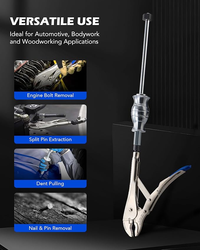 Orion Motor Tech Vise Grip Slide Hammer, 9.8 in Locking Pliers 2 lb Slide Hammer with Quick Release Swivel Connector, Locking Pliers Slide Hammer Set for Nail Bolt Pin Seal CV Axle Removal