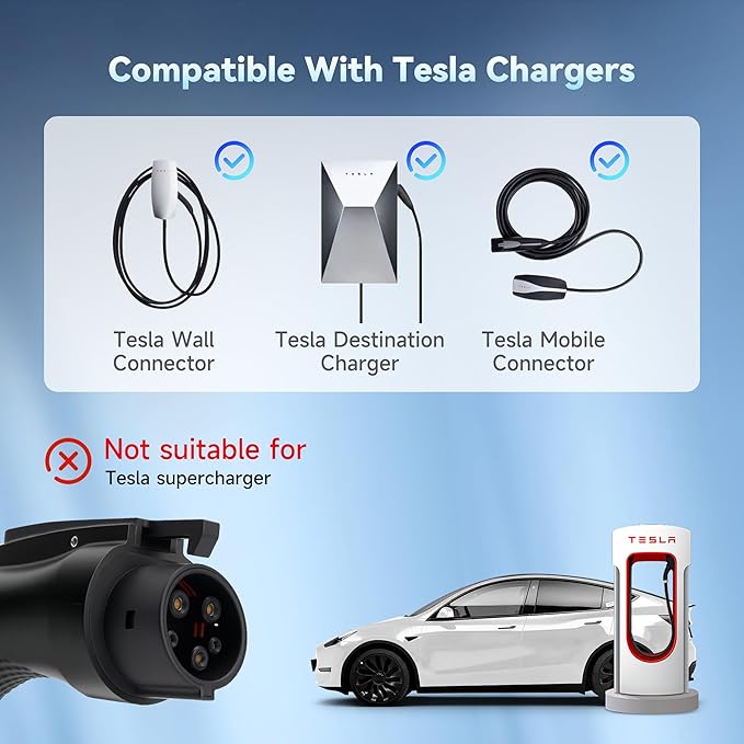 Tesla to J1772 EV Charging Adapter, 60Amp, 250V AC, Silver-Plated Efficient Charging Design, Safety Certified, Compatible with Tesla Destination/Mobile/Wall Connectors [Only to J1772 ]