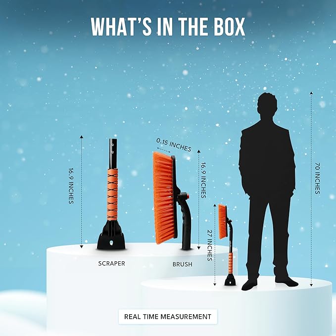 EcoNour 27" 3 in 1 Snow Brush with ice Scraper for car Windshield and Window | 360° Aluminum Rotatable Snow Brush for car | Winter Snow Removal Tools with Detachable Foam Grip | Winter Car Accessories