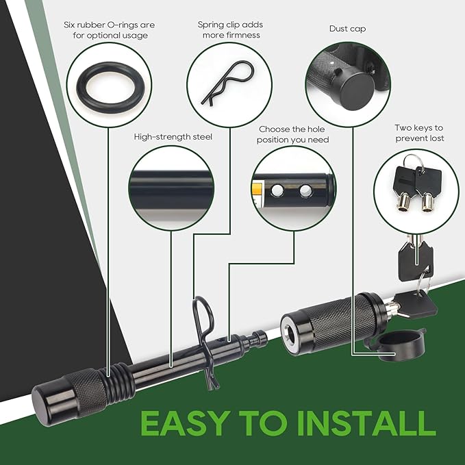 RVGUARD Trailer Hitch Lock 5/8" Dia. for Class III IV 2"& 2-1/2" Receiver, Anti-Theft Steel Locking Hitch Pin with 2 Keys for Towing Trailer/Truck/Bike Rack, 2 Pack