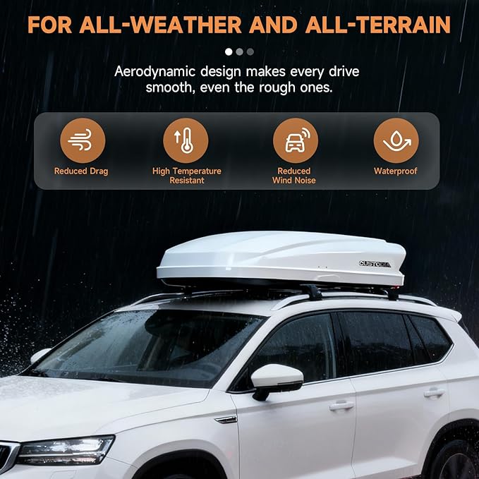 Hard Shell Roof Cargo Carrier with Security Keys, Roof Box, Cargo Box, 62.52 (L) x32.48 (W) x 13.19(H) Inches, 14 Cubic Feet (Tool-Free Install), White