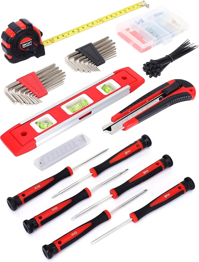 FASTPRO 215-Piece Home Repairing Tool Set with 12-Inch Wide Mouth Open Storage Bag,Household Hand Tool Kit,Red