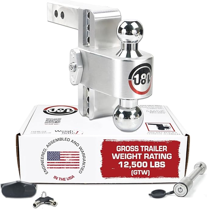 Weigh Safe Adjustable Trailer Hitch Ball Mount, 6" Adjustable Drop Hitch for 2" Receiver w/ 2 pc Keyed Alike Lock Set, Heavy Duty Aluminum Trailer Tow Hitch w/ Chrome Plated Tow Balls, 12,500 lbs GTW