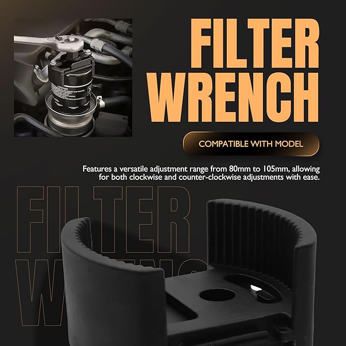 Universal Adjustable Oil Filter Wrench Removal Tool 3.15-4.13 inch (80-105mm) 1/2" Drive