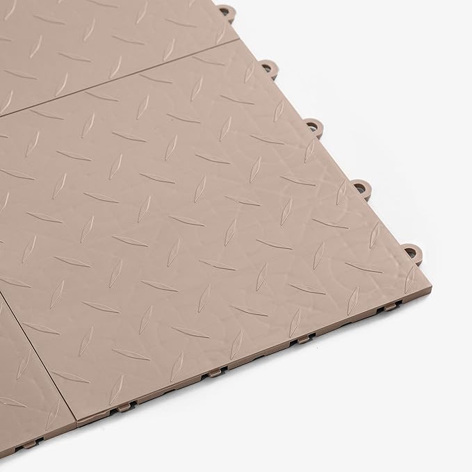 FlooringInc's Nitro 12"x12" Snap-Together Garage Flooring Tiles, Non-Slip Interlocking Plastic Floor Mat, Diamond Pattern, Sahara Sand, 1 Tile, 1 Sq/Ft