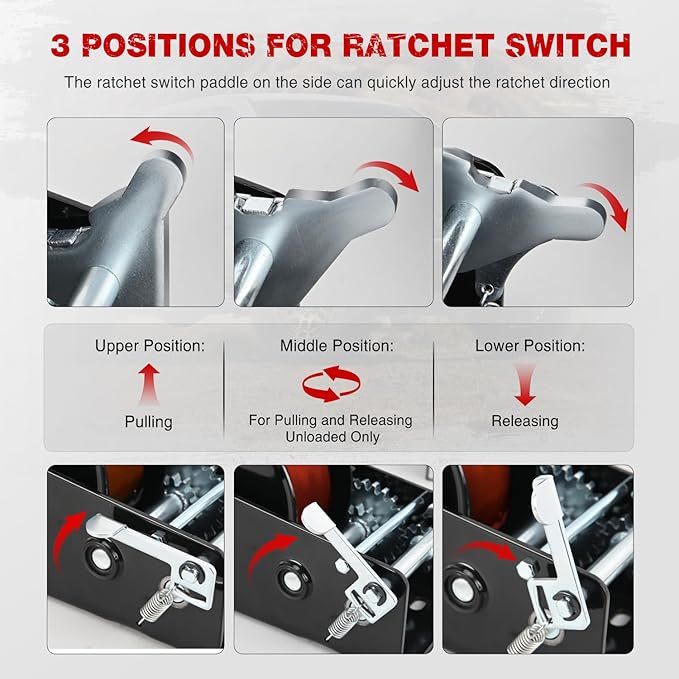 Nilight Boat Trailer Winch 3500 LBS Hand Crank Winch Heavy Duty Boat Winches with 33 FT Orange Strap Rope Hook Two Way Ratchet 4:1 8:1 Gear Portable Marine Manual Winch for Trailers Boat RV ATV Towing