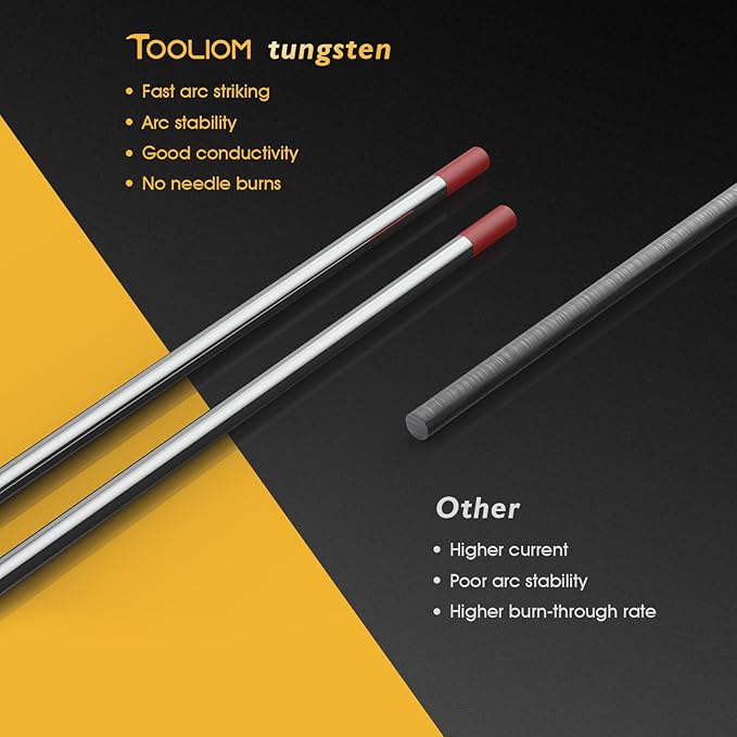 TOOLIOM TIG Tungsten Welding Tungsten Electrodes Tungsten 3/32” x 7” (Red,Ewth-2) 10-Pack
