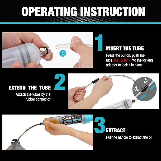 DURATECH 200CC Fluid Extractor Automotive, Fluid Pump with Long Extension Tubes, Oil Syringe with Powerful Suction, Fluid Extractor Pump for Extracting Engine Oil, Transmission Oil and Brake Fluid