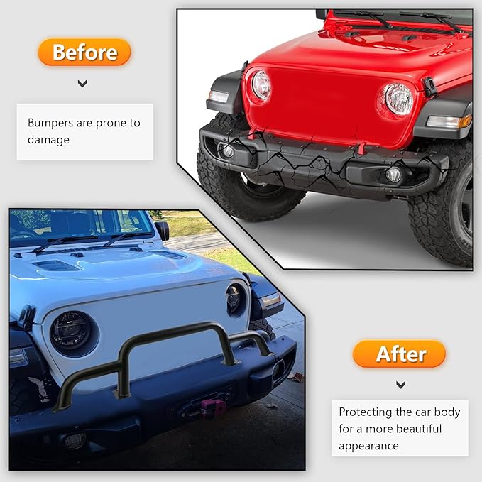 Grille Winch Brush Guard for Jeep Wrangler JL, Gladiator, JT (2018-2024) - Triple Hoop Bumper Bar Winch/Front Bumper Brush Guard Bull Bar, Replaces Part #82216474AA