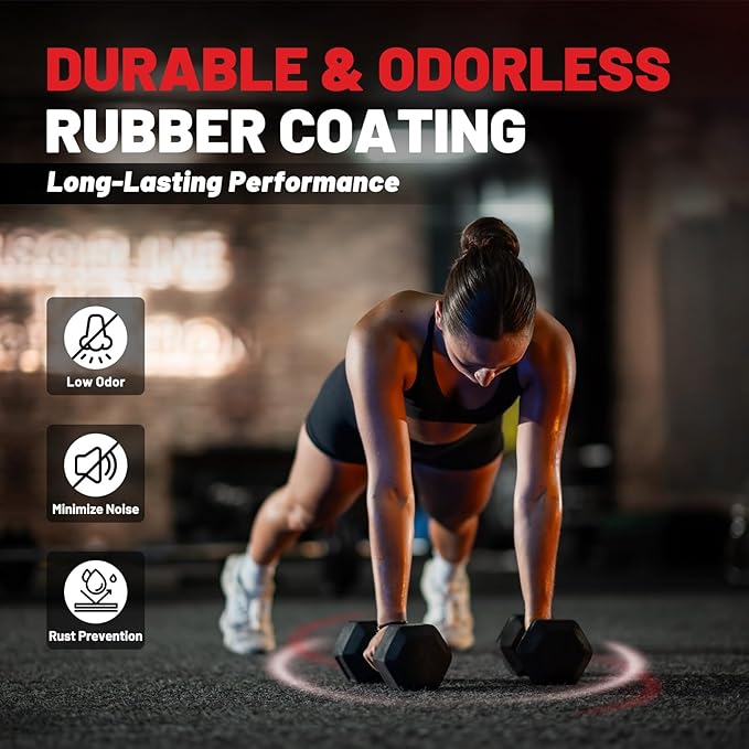 PAPABABE HEX Dumbbell Set 2.5-125lb, Rubber Encased Home Gym Dumbbells, Exercise & Fitness Weights Dumbbells for Women & Men, Hand Weight for Strength Training