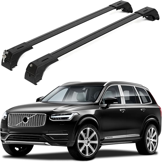 ERKUL Roof Rack Cross Bars for Volvo XC90 2016-2026 | Aluminum Crossbars with Anti Theft Lock for Rooftop | Compatible with Flush Rails - Black