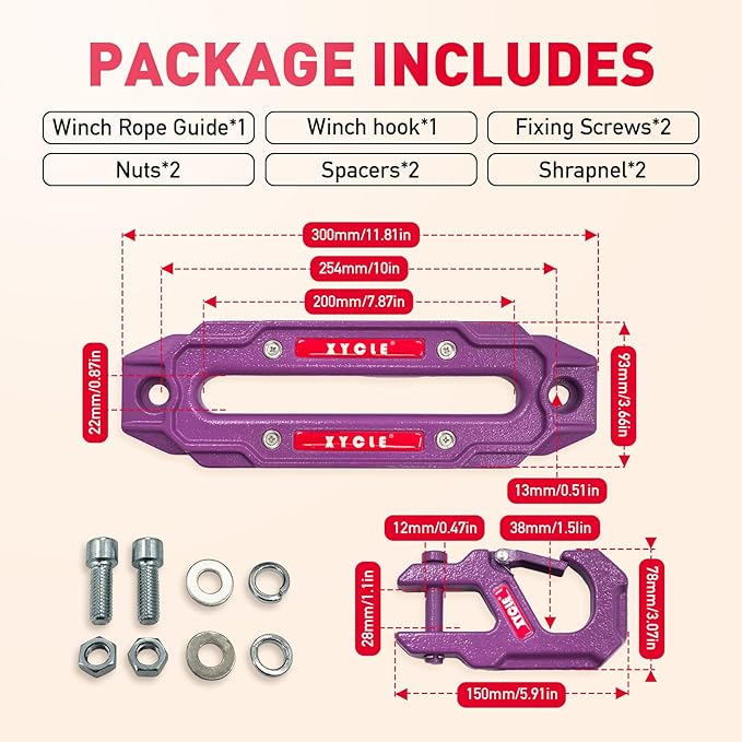 Winch Fairlead with Tow Hook,7075 Aluminum Hawse Fairlead with High Strength Alloy Steel Forged Winch Hook, 20000lb Winch Fairlead Hook (Purple)