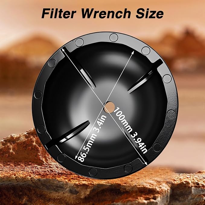 Aluminum Fuel Filter Wrench with Four Tabs Compatible with Ram 1500, 86.5MM 16 Flutes Oil Filter Wrench Fit for BMW Volvo, 2-in-1 Filter Cap Removal Tool 3/8" Square Drive and 1" Hex Drive