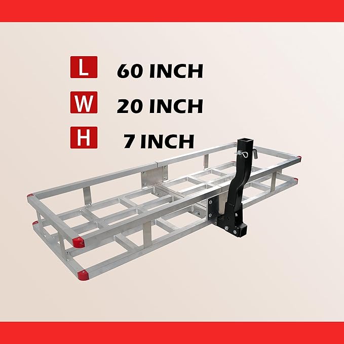 lugglage Basket, Folds Flat, Heavy Duty Hitch Cargo Basket with Waterproof Bag (Aluminum 60x20x7)