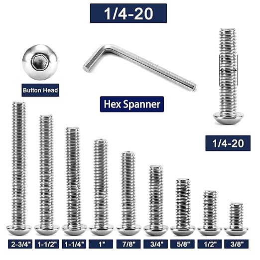 1/4-20 x 7/8" Button Head Socket Cap Bolts Screws, 20Pcs 304 Stainless Steel 18-8, Allen Hex Drive, Bright Finish by SG TZH(with Hex Spanner)
