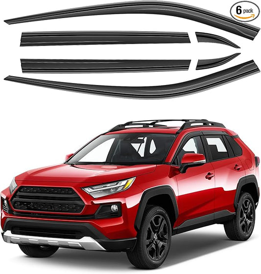 ACLONG Tape-On Rain Guards Fit for Toyota RAV4 2019 2020 2021 2022 2023 Tape-On Smoke Side Shatterproof Window Visor, Out-Channel Window Deflectors, 6-Pieces Set