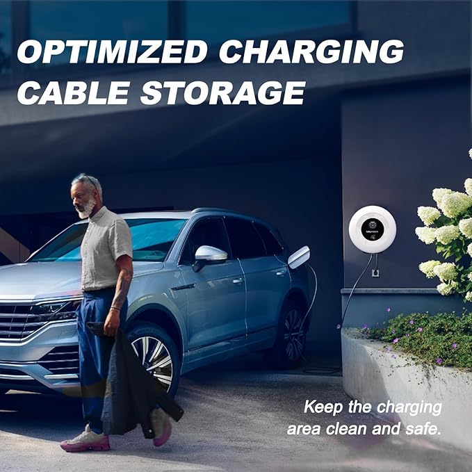 Level 2 EV Charger, 40Amp 9.6KW Fast Wall Home Charging Station-NEMA 14-50 EVSE w/ J1772 Connector, 240V NEMA 14-50 Plug-WiFi & APP Enabled,27.3ft Charging Cable, EC41 White