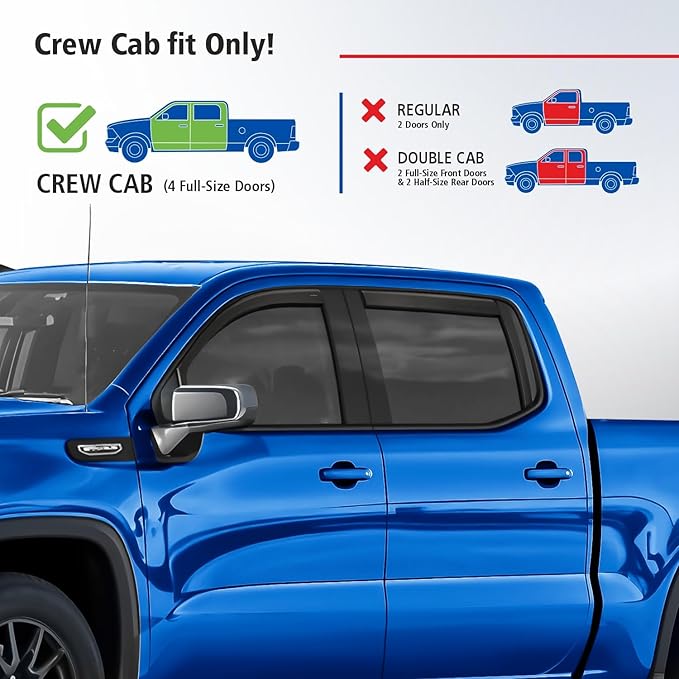 Goodyear Shatterproof in-Channel Window Deflectors for Trucks GMC Sierra 1500 2019-2026 Crew Cab, Rain Guards, Window Visors, Vent Deflector,Truck Accessories,4pcs- GY003415LPv