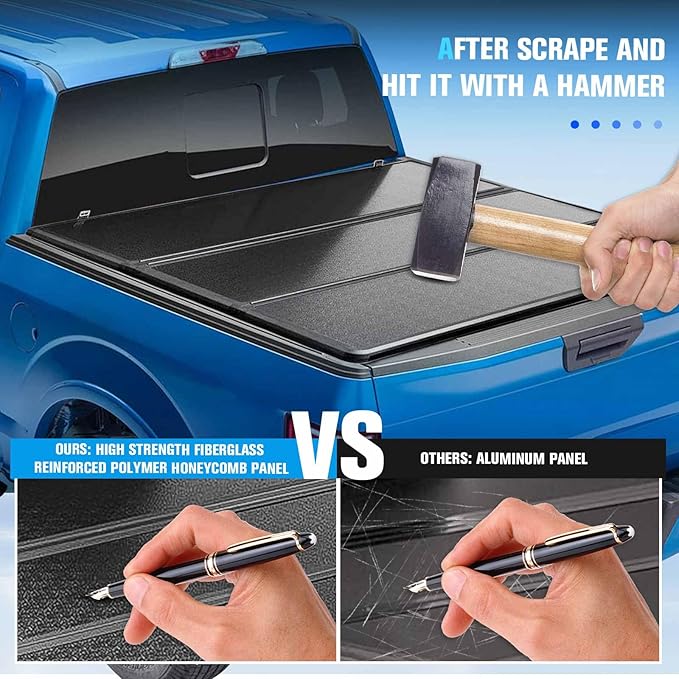 5 Ft(60'') Hard Folding Truck Bed Pickup Tonneau Cover for Toyota Tacoma 2016 2017 2018 2019 2020 2021 2022 2023 2024 2025 Fiberglass and Waterproof Fleetside Bed, Tri-Fold Style