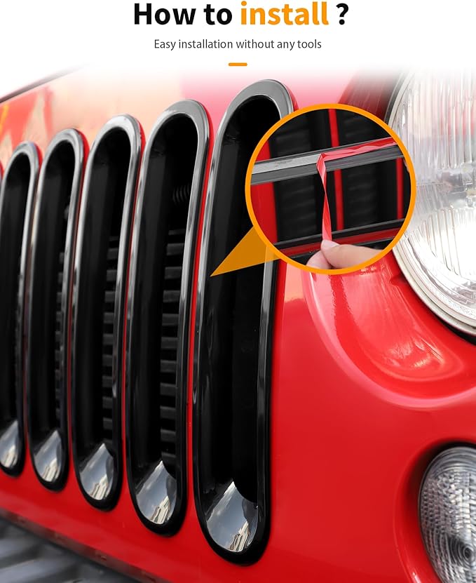 Hoolcar Grill Inserts Front Grille Mesh Cover Guard for Jeep Wrangler JK 2007-2017 Clip-on Grille Exterior Accessories, Black