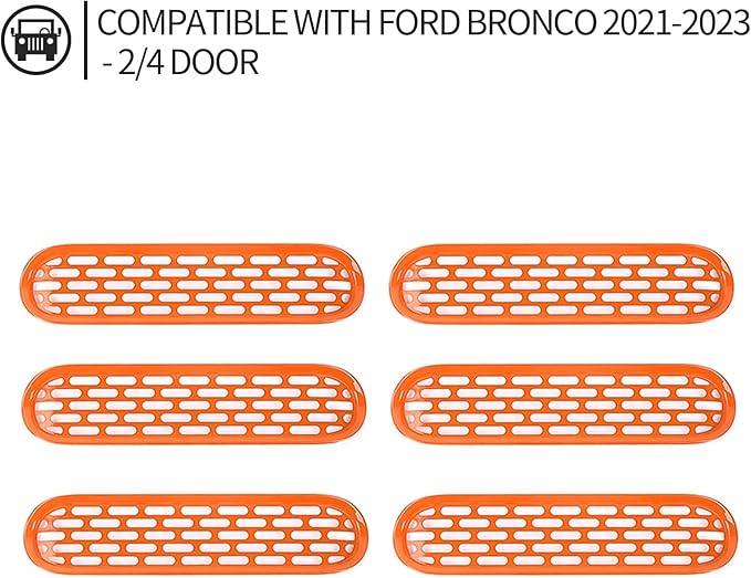 Front Grill Mesh Grille Inserts Cover Frame Trims Kit 6Pcs Fit for Ford Bronco 2021-2024 2/4 Door Exterior Accessories (Orange)