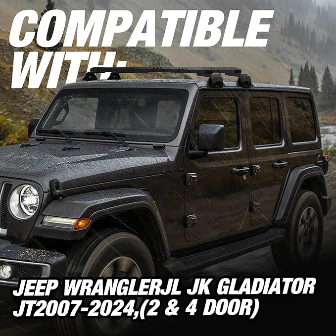 Max Loading 420-POUND Heavy Duty Roof Rack Cross Bars Fit for Jeep Wrangler JL JK Gladiator JT 2007-2024,(2 & 4 Door) Steel Crossbars Rooftop Cargo Bag Kayak Bike Carrier