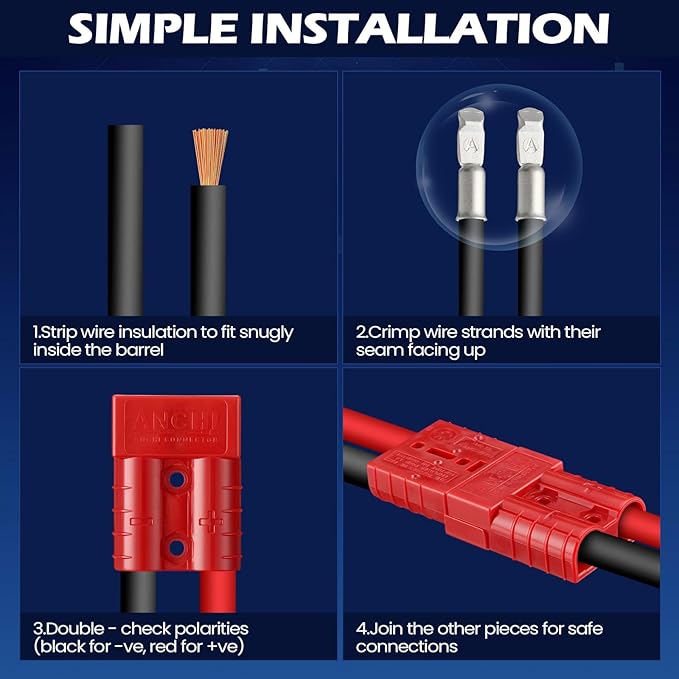 Frienda 4 Pieces 6-12 Gauge 50A Battery Quick Connector 12-36V Disconnect Wire Harness Plug Kit Battery Quick Connector Disconnect Plug for Motor Winch Trailer(50A)