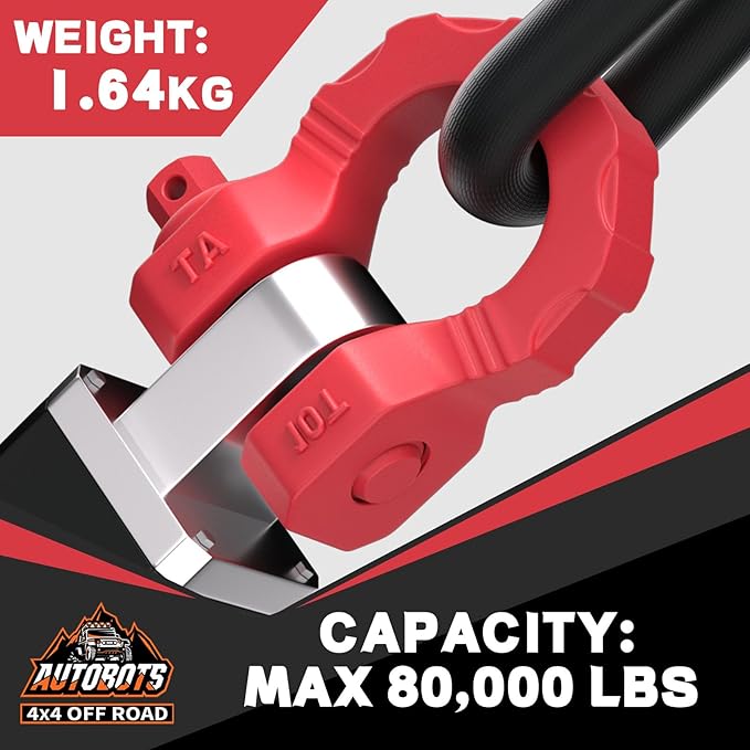 AUTOBOTS D Ring Shackles 80,000 Lbs Break Strength Heavy Duty 3/4” Clevis Shackle with 7/8 Pin for Tow Strap, Winch, Off-Road Recovery Towing Shackles (2 Pack) Red