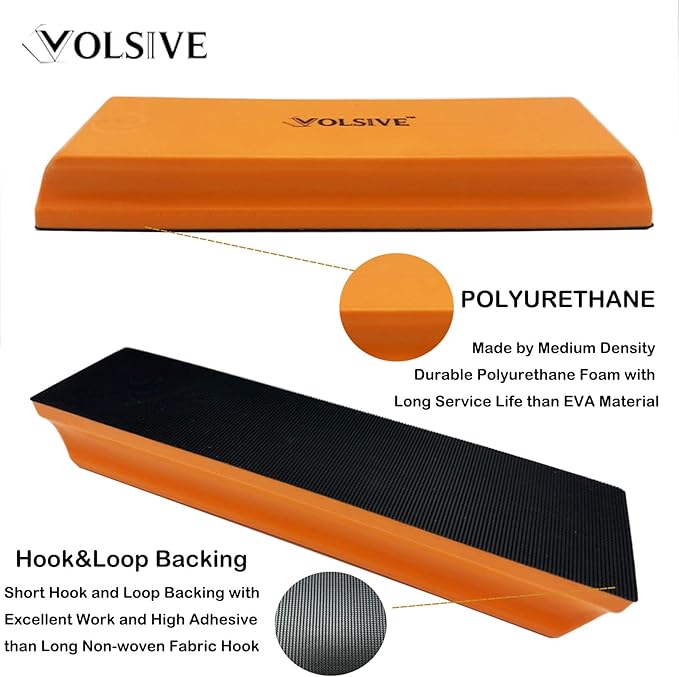 VOLSIVE 7pcs Hand Sanding Block Set, Rectangle Handheld Sanding Pad, Hook and Loop Interchangeable Assorted Shapes, for Sanding or Polishing in Auto Body and Paint Shops - Orange