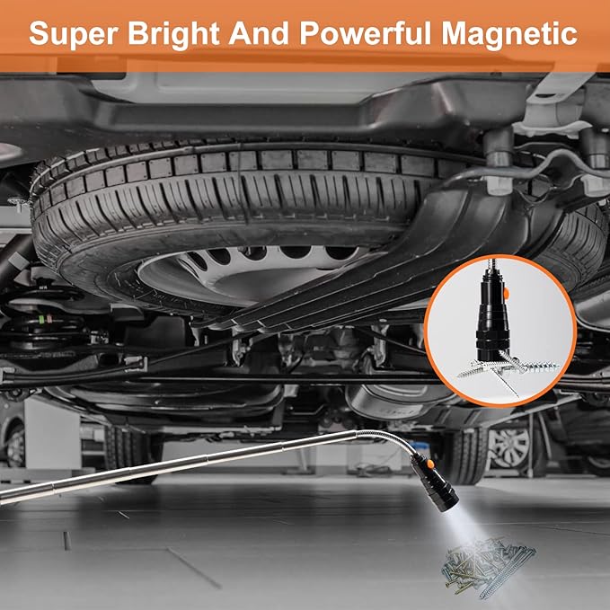 Gifts for Him, LED Magnetic Pickup Tools, Telescoping Magnetic Flashlight Pick Up Tool, Christmas Stocking Stuffers for Men Adults, Unique Cool Gifts for Men, Dad, Husband, Black