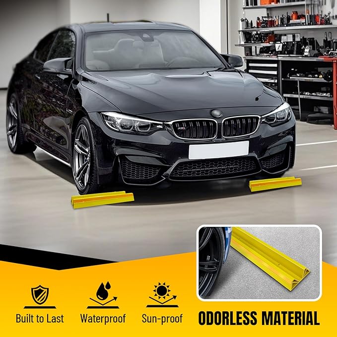 2 Pcs 18'' Parking Car Wheel Stopper for Garage with 2 Installation Methods, Heavy Duty Tire Stops with Reflective Tapes, Car Parking Aids for Garage, Yellow