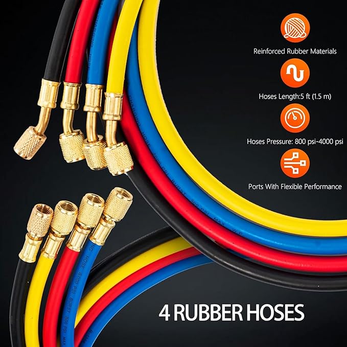 4.5 CFM AC Vacuum Pump and Gauge Set,for Mini Split/HVAC/Auto Systems,Manifold Gauge Kit Fits R134a R22 R410a,with Leak Detector,Upgraded Trifold Storage Case,4 Hoses,R134a Can Tap