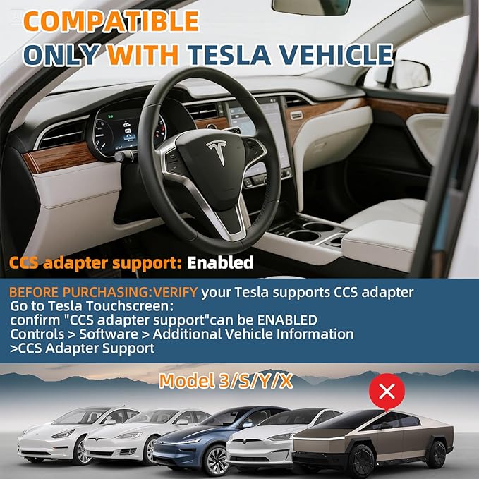 2025 Tesla Supercharger Adapter Pro 2-in-1 CCS1 & J1772 to NACS 250kW Ultra-Fast Charging Compatible with All Tesla Models (Y/3/S/X) Works with Level 1/2/3 Stations