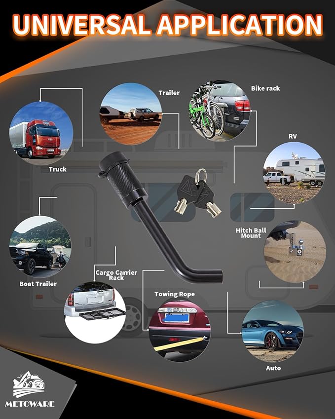 METOWARE Trailer Hitch Locks, 1/2" and 5/8" Diameter Dual Bent Pins for Class I-IV Hitches, Anti-Theft Hitch Lock for 1-1/4" 2" and 2-1/2" Receiver, Fits Towing Trailer Truck Car Boat RV (1 Pack)