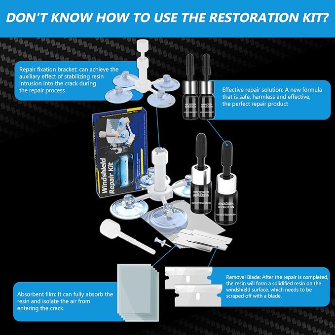 Brennenstuhl Windshield Repair Kit, Windshield Crack Repair Kit, 2 Bottles Car Windshield Chip Repair Kit Quick Fix for Rock Chip Repair Kit Windshield Chips, Cracks, Star-Shaped Crack (Blue)